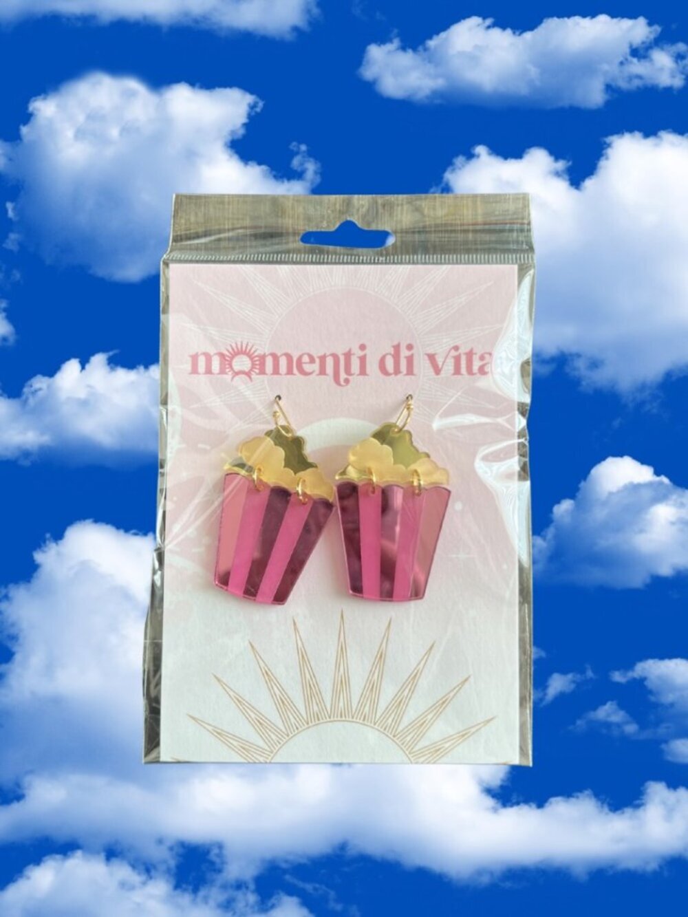 momenti di vita Pink and Gold Popcorn Acrylic Earrings - Picture 1 of 4